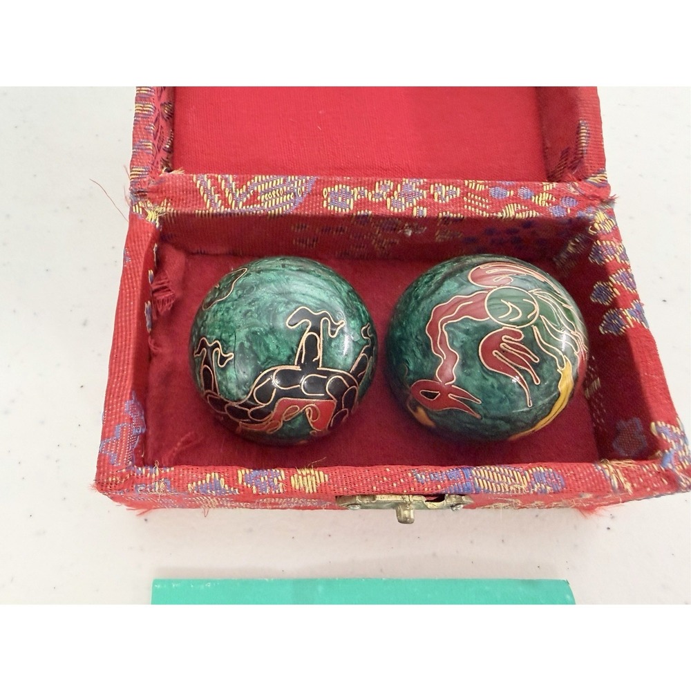 Traditional Chinese Baoding Balls Cloisonné Chime Dragon & Phoenix 1.5" Diameter - Picture 2 of 4
